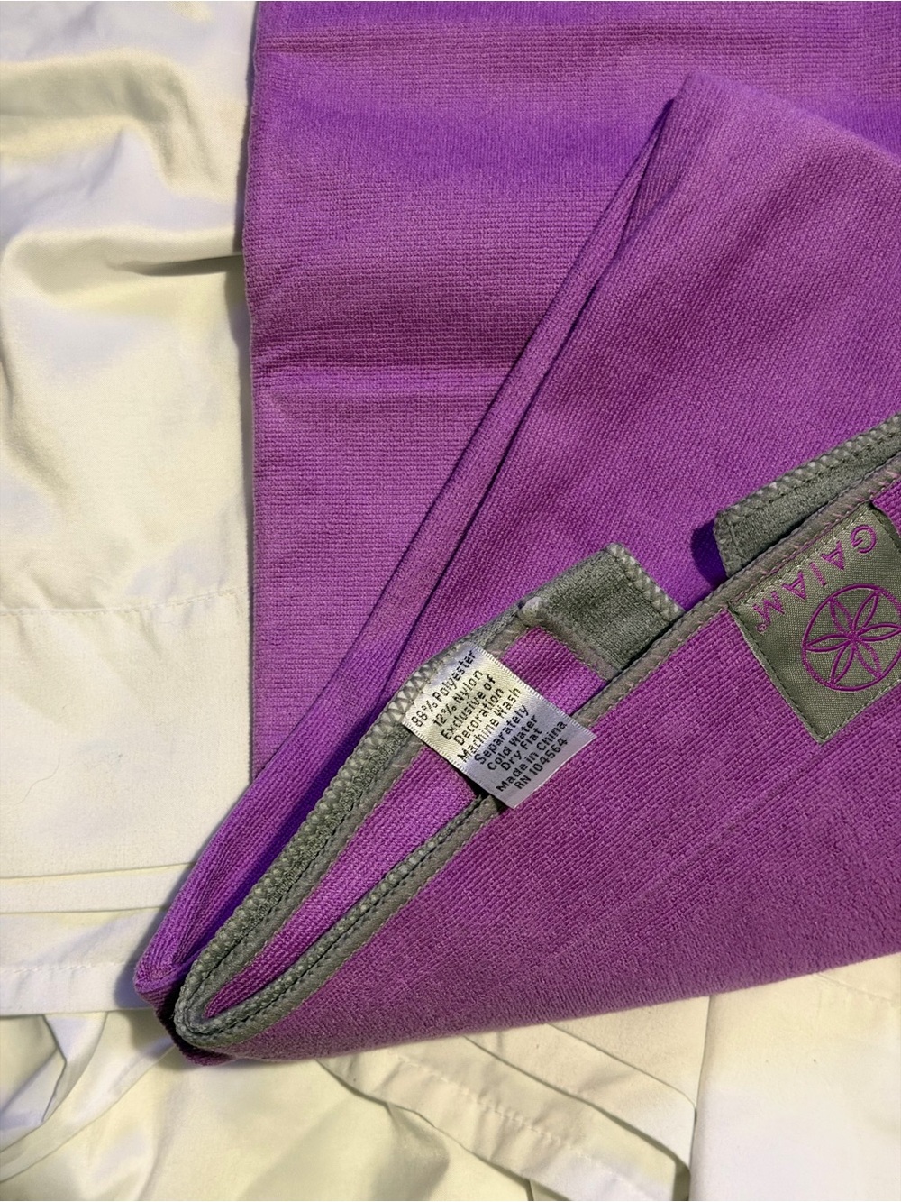 GAIAM Purple Yoga Towel with Gray Trim